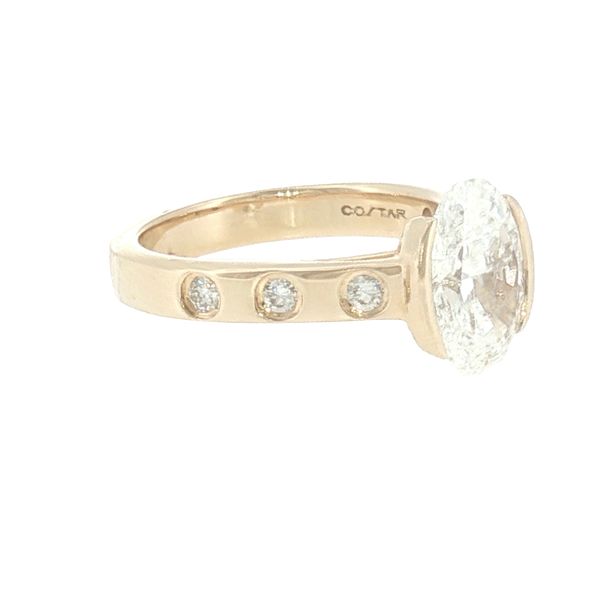 Modern Elegance: Oval Diamond Half-Bezel Cathedral Ring Image 2 Bryan Jewelry Prattville, AL
