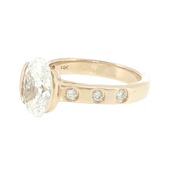 Modern Elegance: Oval Diamond Half-Bezel Cathedral Ring Image 3 Bryan Jewelry Prattville, AL