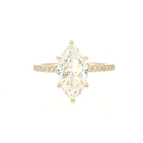 Lab Grown Marquise Solitaire with Pave' set Shank in 14ky Bryan Jewelry Prattville, AL