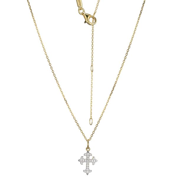 Fleur de Lis Cross Pendant in Yellow Gold Over Sterling Silver (1/10ctw Lab Grown Diamonds) Image 2 Bryan Jewelry Prattville, AL