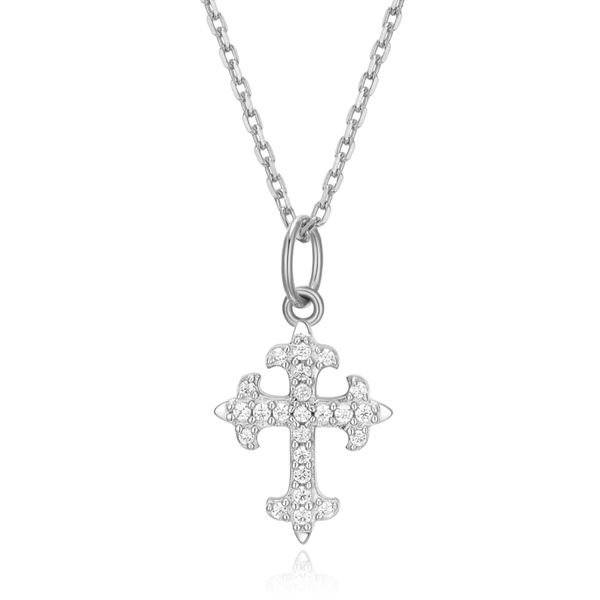 Fleur de Lis Cross Pendant in Sterling Silver (1/10ctw Lab Grown Diamonds) Bryan Jewelry Prattville, AL