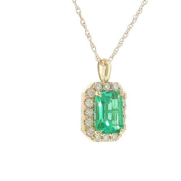 Vivid Elegance: Emerald & Diamond Halo Pendant Image 2 Bryan Jewelry Prattville, AL
