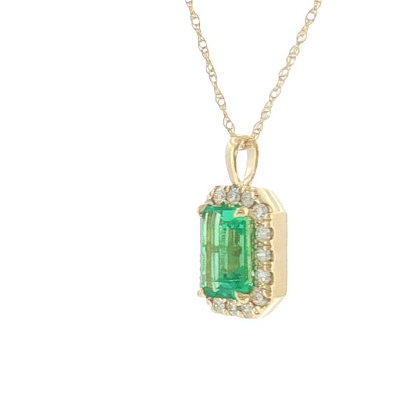 Vivid Elegance: Emerald & Diamond Halo Pendant Image 3 Bryan Jewelry Prattville, AL