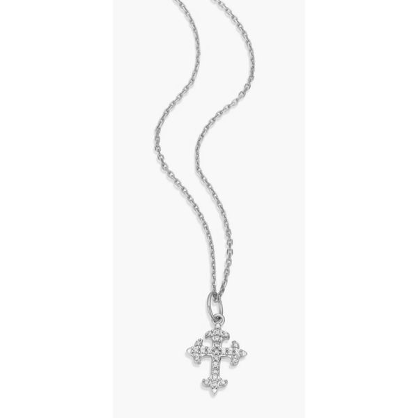 Fleur de Lis Cross Pendant in Sterling Silver (1/10ctw Lab Grown Diamonds) Image 2 Bryan Jewelry Prattville, AL