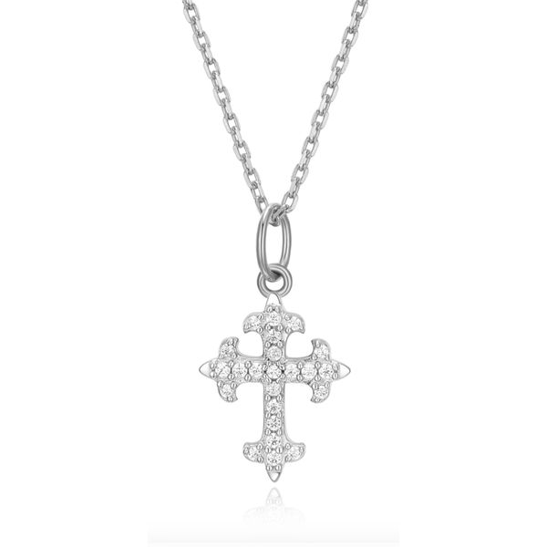 Fleur de Lis Cross Pendant in Sterling Silver (1/10ctw Lab Grown Diamonds) Image 3 Bryan Jewelry Prattville, AL