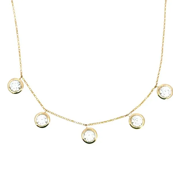 Lab Grown Five station Bezel Set Necklace-adjustable 16-18 inches-14ky Image 2 Bryan Jewelry Prattville, AL