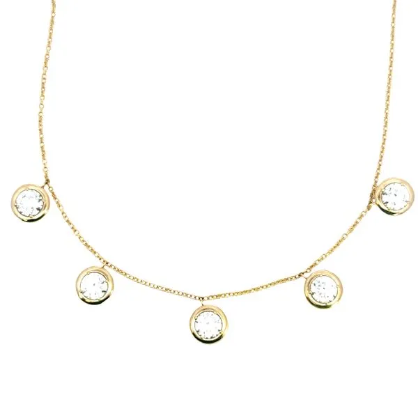 Lab Grown Five station Bezel Set Necklace-adjustable 16-18 inches-14ky Image 3 Bryan Jewelry Prattville, AL