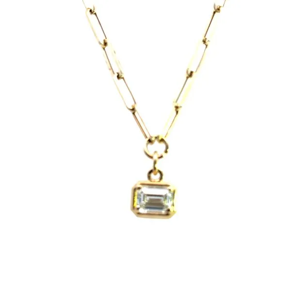 Paper Clip Necklace with Bezel set Lab grown Emerald Cut Diamond-14ky Bryan Jewelry Prattville, AL
