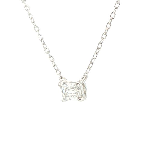 1/2ct Lab Grown Emerald Cut Solitaire Necklace in Sterling Silver Image 3 Bryan Jewelry Prattville, AL