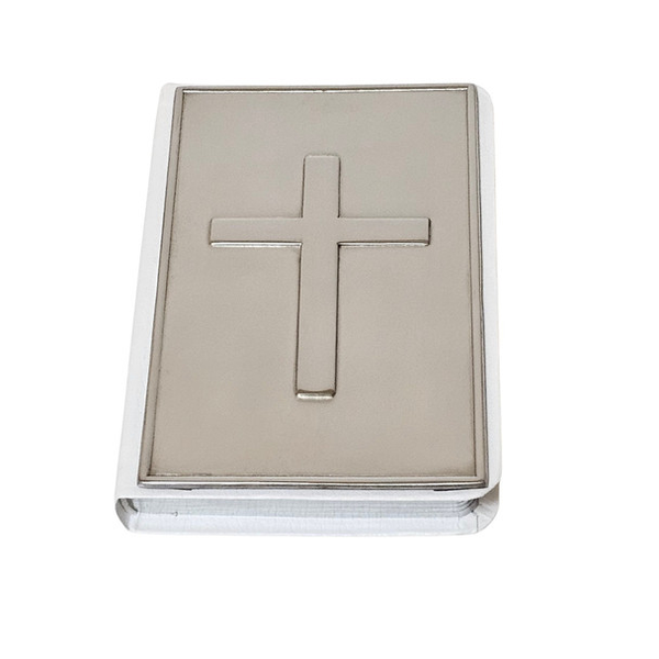 White Child's Size New Testament Bible With Engravable Pewter Cross Cover Carats Mcallen, TX