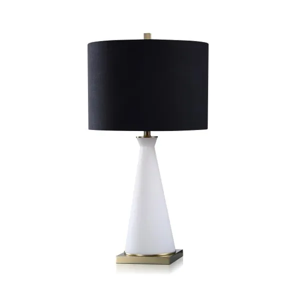 Style Craft Dann Foley Lifestyle |White Anitque Brass Glass Lamp with Black Shade |150 Watt & 7W LED |17in Carats Mcallen, TX