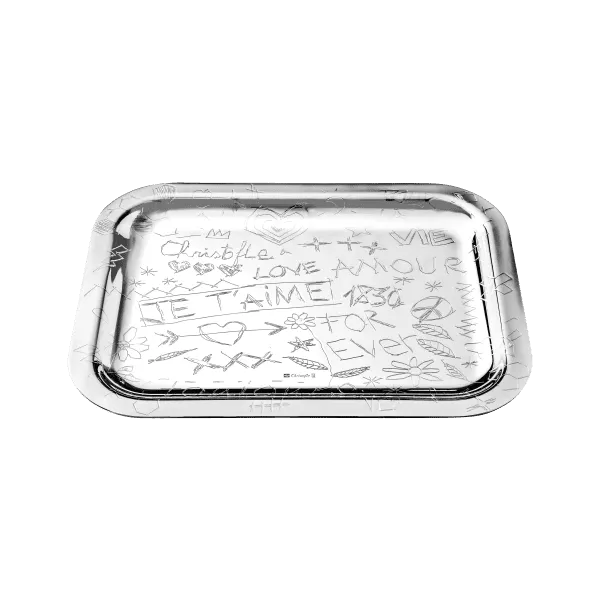 CHRISTOFLE GRAFFITI Silver-Plated Rectangular Tray - 10 x 8 in Image 2 Carats Mcallen, TX
