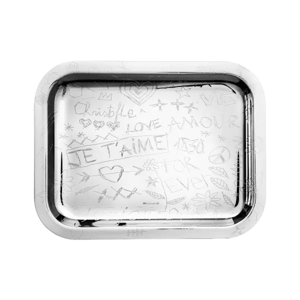 CHRISTOFLE GRAFFITI Silver-Plated Rectangular Tray - 10 x 8 in Image 3 Carats Mcallen, TX