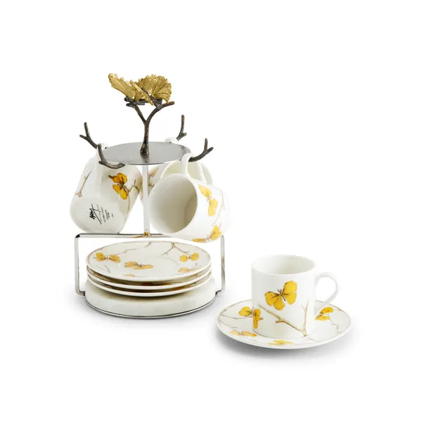 Michael Aram Butterfly Ginkgo Gold Demitasse Set with Stand Carats Mcallen, TX