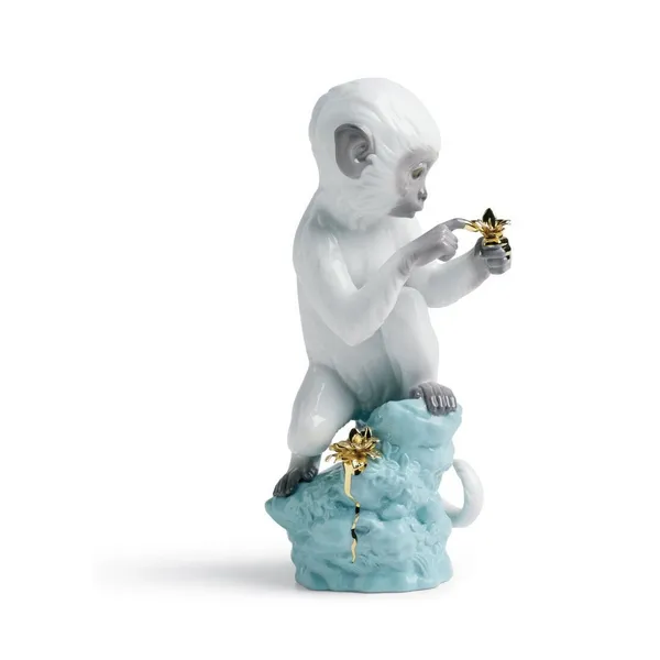 Lladro Curiosity-Monkey on Turq. rock Carats Mcallen, TX