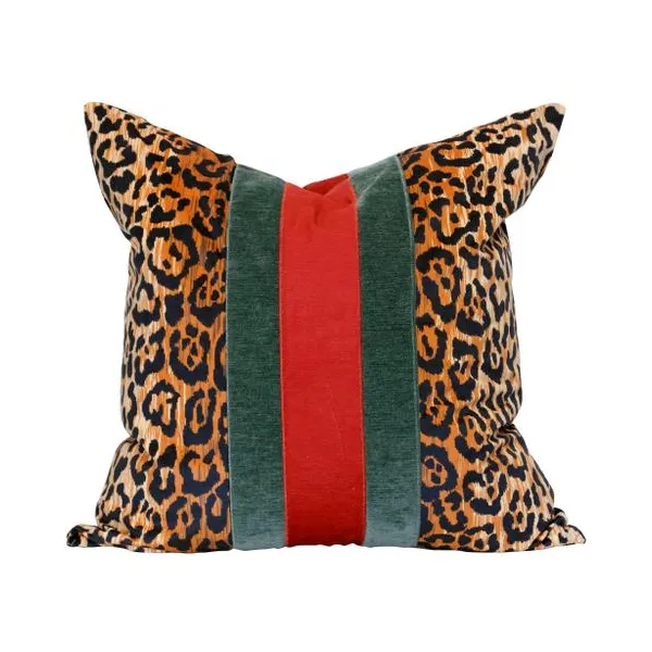 Dann Foly Lifestyle Double Sided Pillow Cheetah Print with green/red Stripe Carats Mcallen, TX