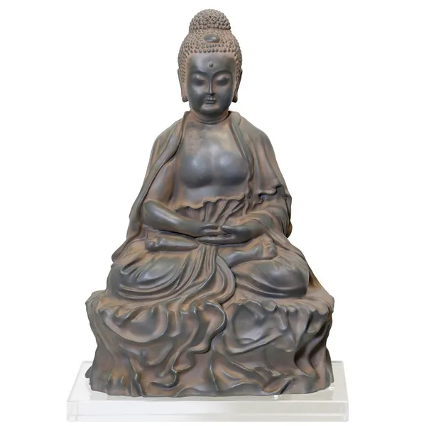 Harp & Finial Buddha Statue Weathered Sandstone Grey Finish on Acrylic Base 17.32 Carats Mcallen, TX