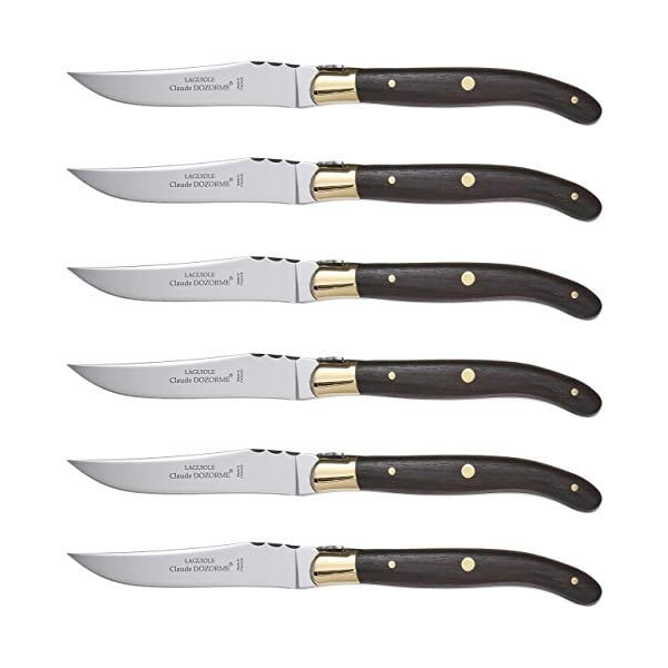 Box of 6 Laguiole Knives black handle and matt brass bolster Carats Mcallen, TX