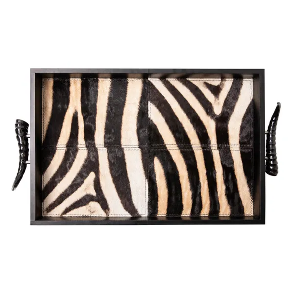 Leather Rectangle Tray w/ Zebra Inlay- Springbok Horn Handles Image 2 Carats Mcallen, TX