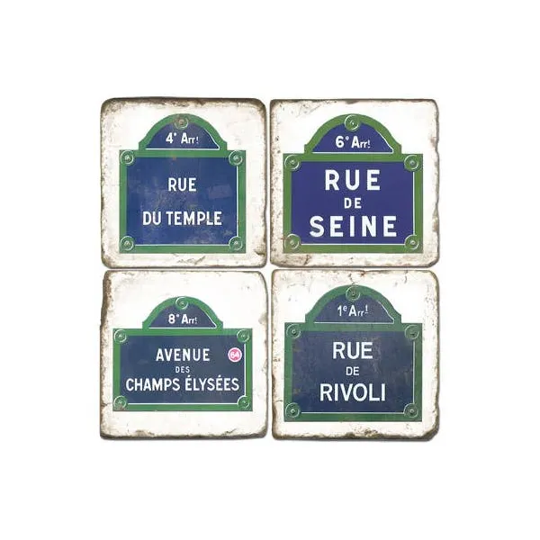 PARIS STREET SIGNS - TUMBLED MARBLE COASTERS SET/4 Carats Mcallen, TX