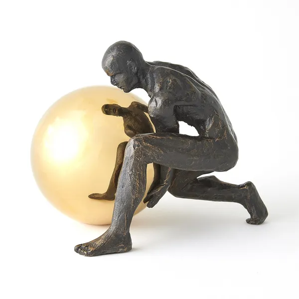 Boulder Man-Bronze w/Brass Sphere Carats Mcallen, TX