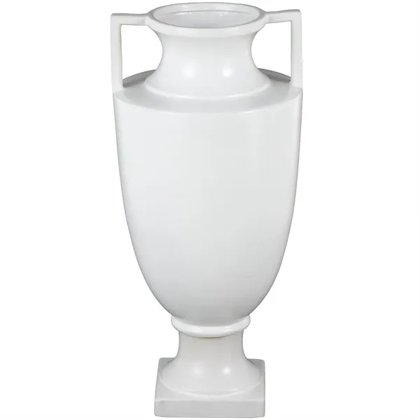 White Ceramic Fluted Urn Shaped Decorative Vase with Handles Carats Mcallen, TX
