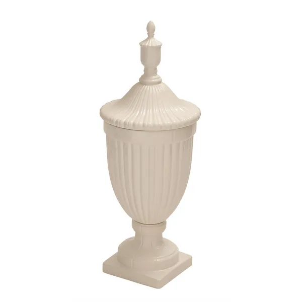 White Ceramic Tall Fluted Urn Living Room Decorative Jars with Grooves and Lid Carats Mcallen, TX