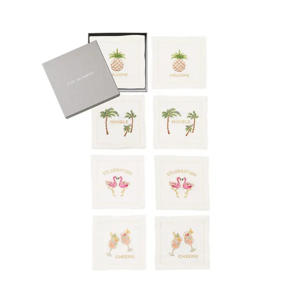 Kim Seybert Mingle Cocktail Napkin in White & Multi, Set of 8 Carats Mcallen, TX