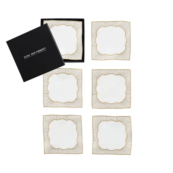 Kim Seybert Frame Cocktail Napkins in White, Gold & Silver, Set of 6 Carats Mcallen, TX