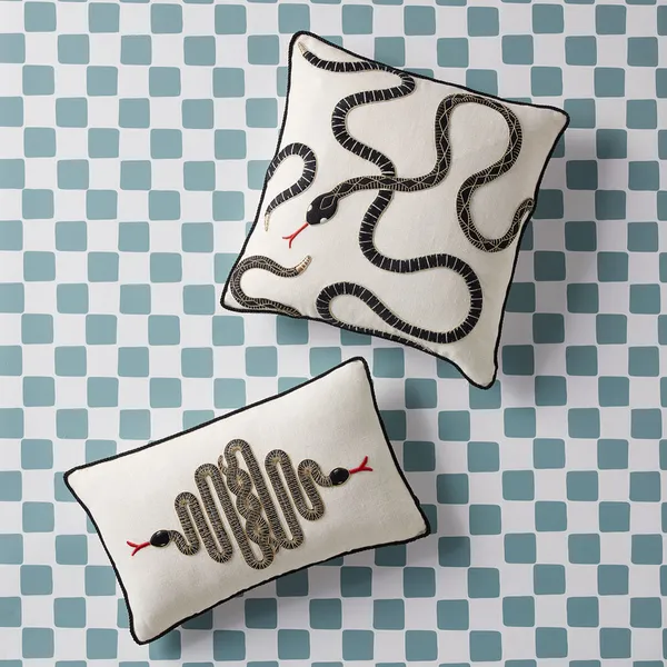Jonathan Adler Kit US Snake Embroidered Pillow 12x20 Black/Ivory Image 3 Carats Mcallen, TX