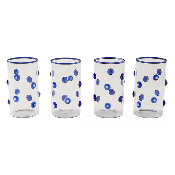 Jonathan Adler Boxed Dottie Highball Glasses Blue set of 4 Carats Mcallen, TX