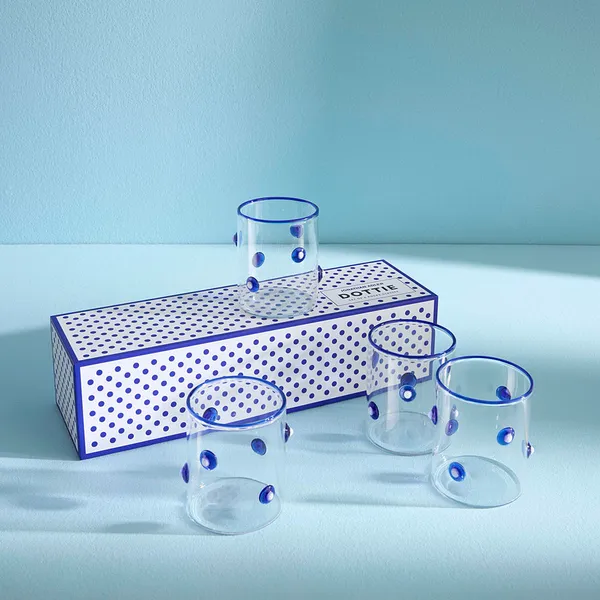 Jonathan Adler Boxed Dottie Rocks Glassware Blue Set of 4 Image 2 Carats Mcallen, TX