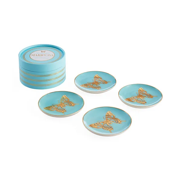 Jonathan Adler Mariposa Coasters-Set of 4-Blue/Gold Image 3 Carats Mcallen, TX