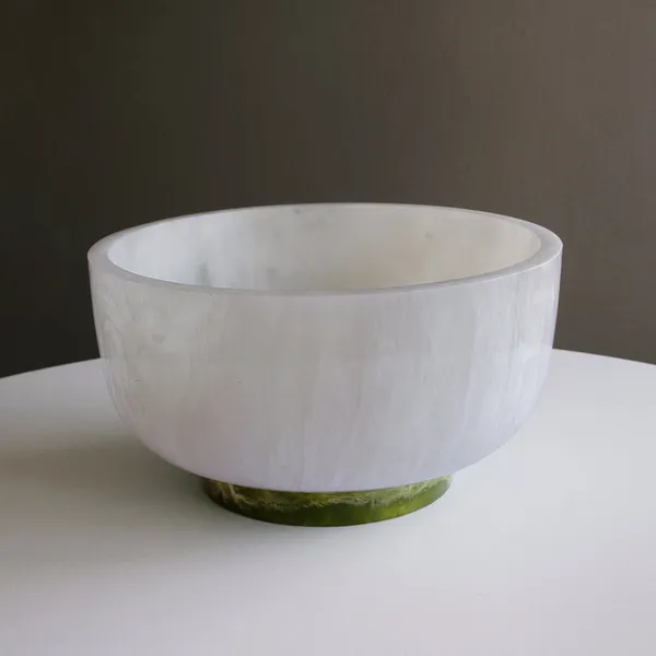 Resin Rio Large Round Bowl with Base (White and Green) Carats Mcallen, TX