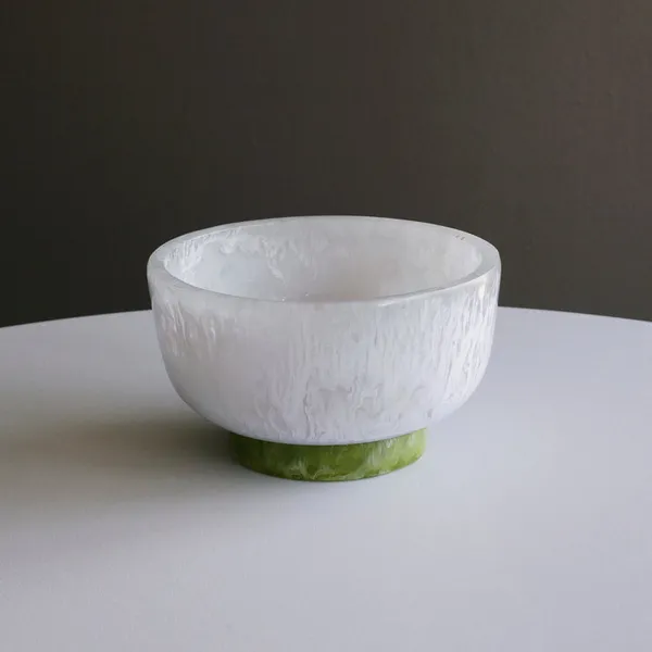 Resin Rio Small Round Bowl with Base (White and Green) Carats Mcallen, TX
