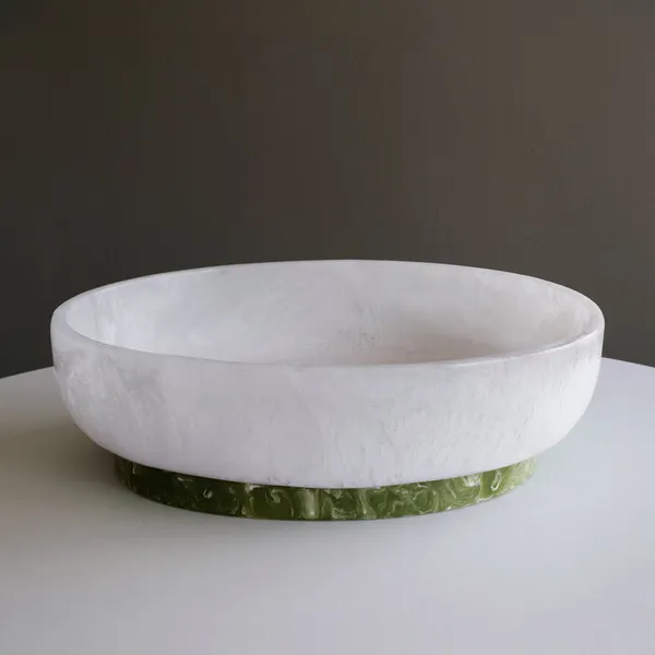 Resin Rio Large Oval Bowl with Base (White and Green) Carats Mcallen, TX
