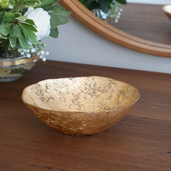 Glass Cracked Small Foil Leafing Bowl (Gold) Carats Mcallen, TX