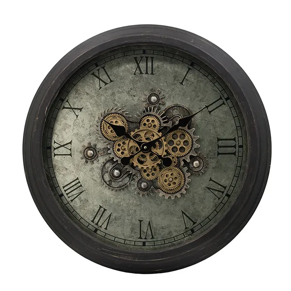 Gray and Black Round Clock with Exposed Gold Gears Carats Mcallen, TX