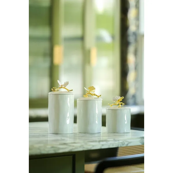 Michael Aram Butterfly Ginkgo Gold Porcelain Canister - Medium Image 2 Carats Mcallen, TX