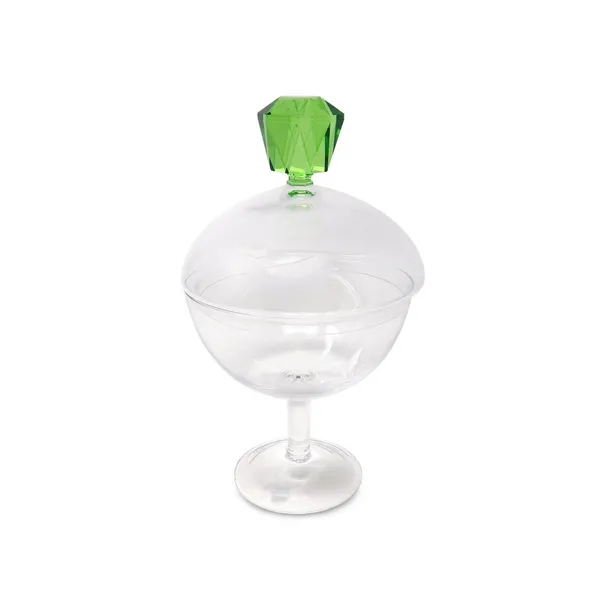 Glass Footed Jar with Green Diamond Shaped Handle Carats Mcallen, TX