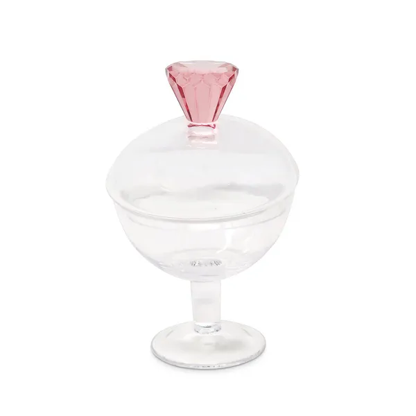 Glass Footed Jar with Pink Diamond Shaped Handle Carats Mcallen, TX