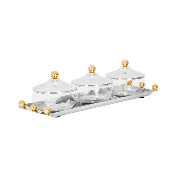 SS Tray with 3 Glass Bowl with Golden Balls Carats Mcallen, TX