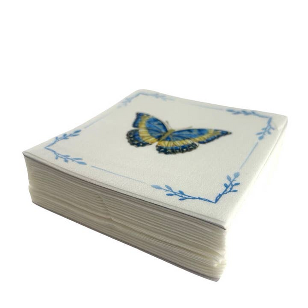Linen-Feel Cocktail Napkins, Blue Butterfly Image 2 Carats Mcallen, TX