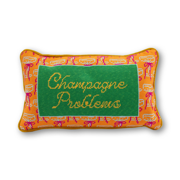 Champagne Problems Needlepoint Pillow Carats Mcallen, TX