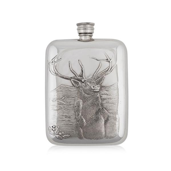 Stag Head Flask Pewter 6oz With Pouch & Box Carats Mcallen, TX