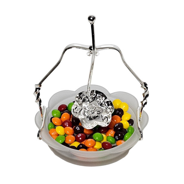 Queen Anne Frosted Glass Candy Dish with Silver Plated Handle and Elaborate Spoon Carats Mcallen, TX