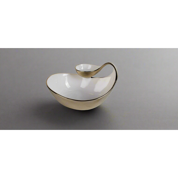White Porcelain Chip and Dip Bowl Gold Edged Carats Mcallen, TX