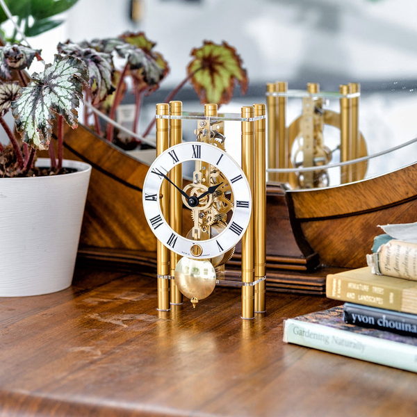 Mikal Desk Clock Gold Rectangular Table Clock with Aluminum Pillars Image 2 Carats Mcallen, TX