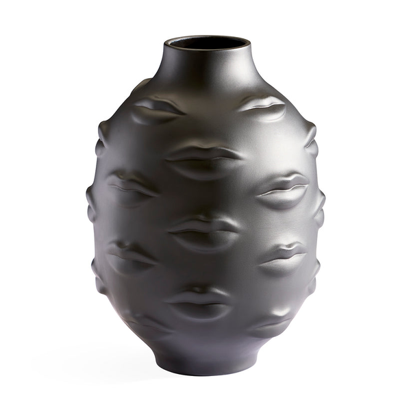 Jonathan Adler Gala Round Vase- Black Porcelain Carats Mcallen, TX