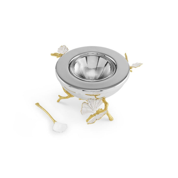 Michael Aram Butterfly Ginkgo Gold Caviar Dish with Spoon Carats Mcallen, TX